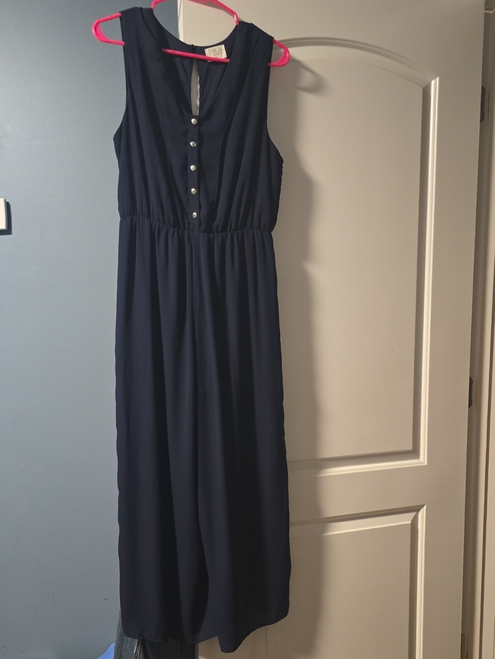 Sienna Sky Navy Sleeveless Maxi Dress with Button Front